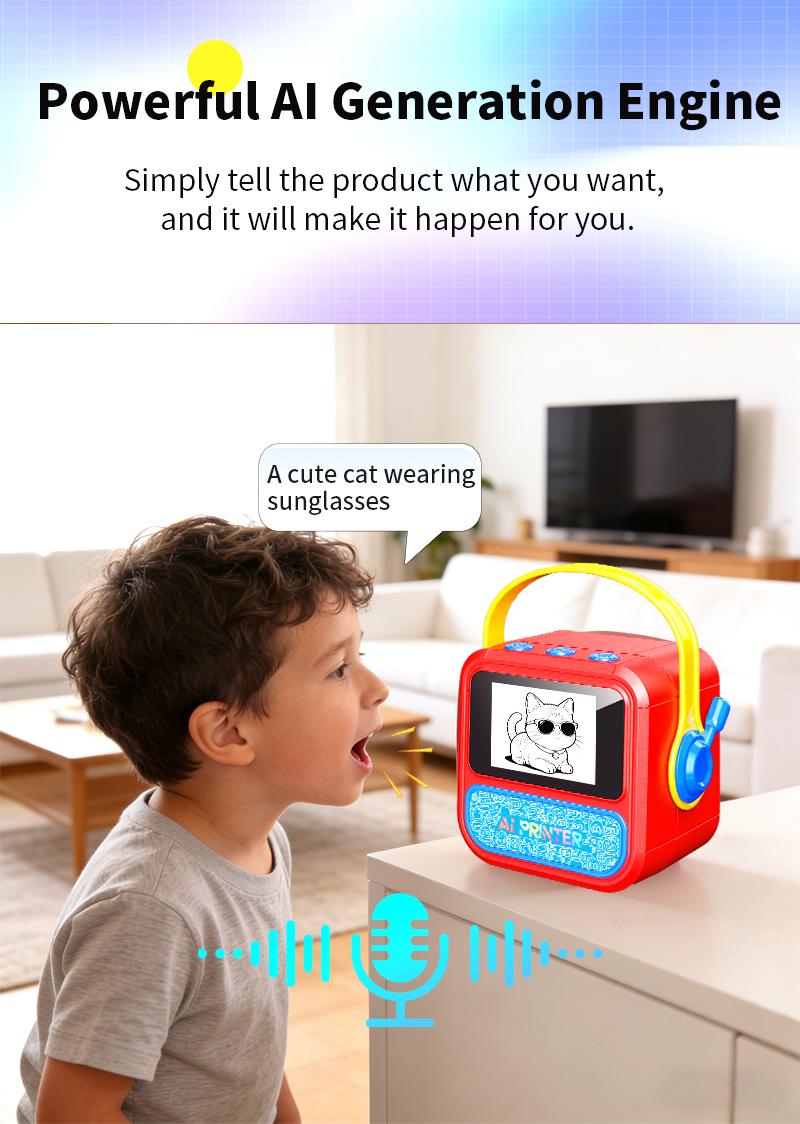 Portable mini printer, smart voice-activated image printing, label printer, USB-powered wireless label printer (with paper), app-uploaded image printing, suitable for note-taking and children's DIY crafts, compatible with iOS and Android systems.