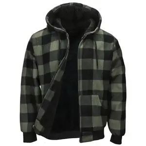 Mens Sherpa Fleece Lined Hoodie  Plaid Flannel Jackets With Hooded Winter Warm Coats Heavy Sweatshirt Full Zip Up