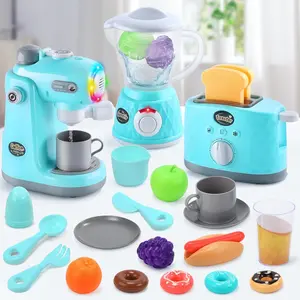 CUTE STONE Pretend Play Kitchen for Kids, Toy Appliance Set with Working Coffee Maker, Blender & Toaster, Realistic Sounds & Lights, Play Kitchen Accessories, Cool Gifts for Kids