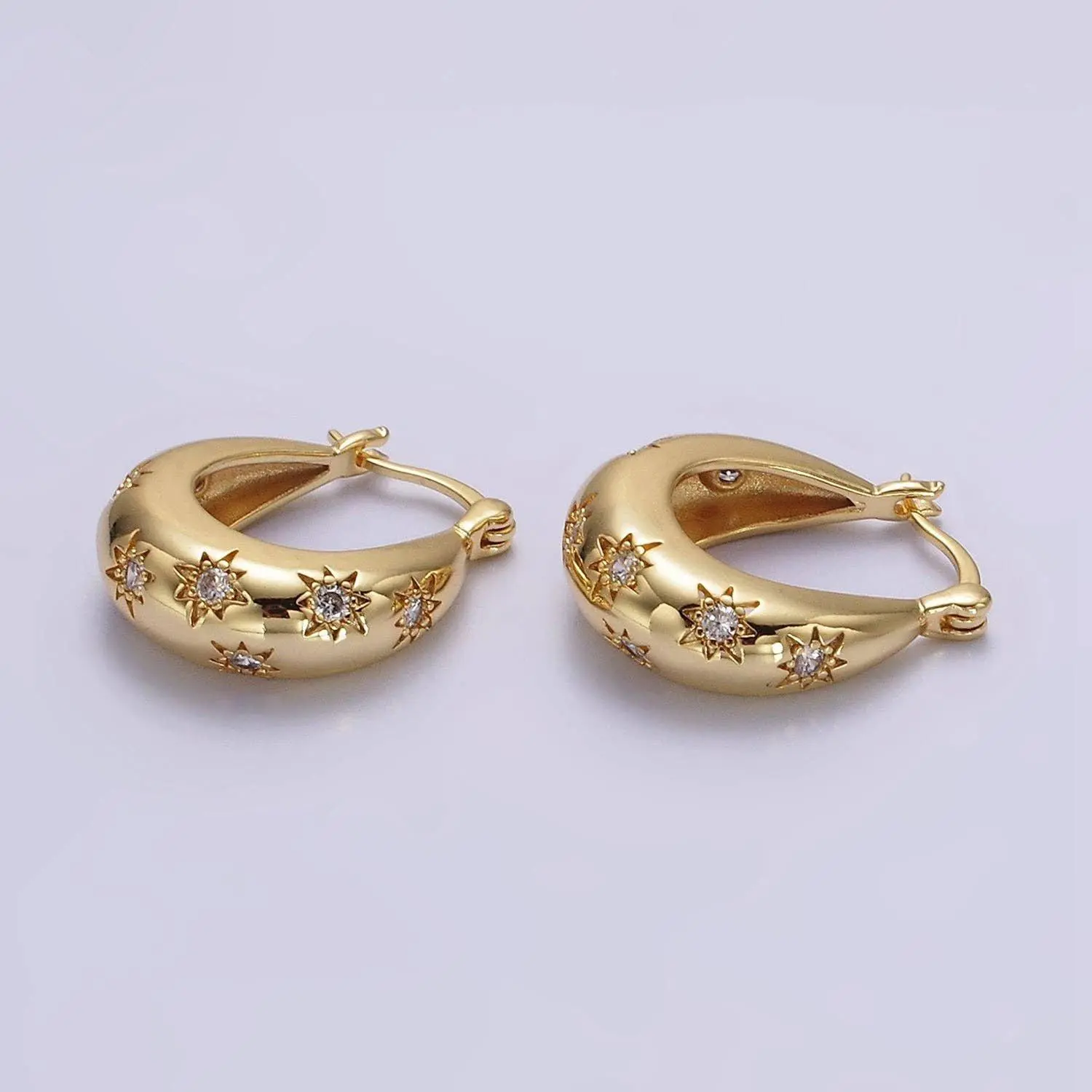 16K Gold Filled Celestial Star Earrings with Cubic Zirconia