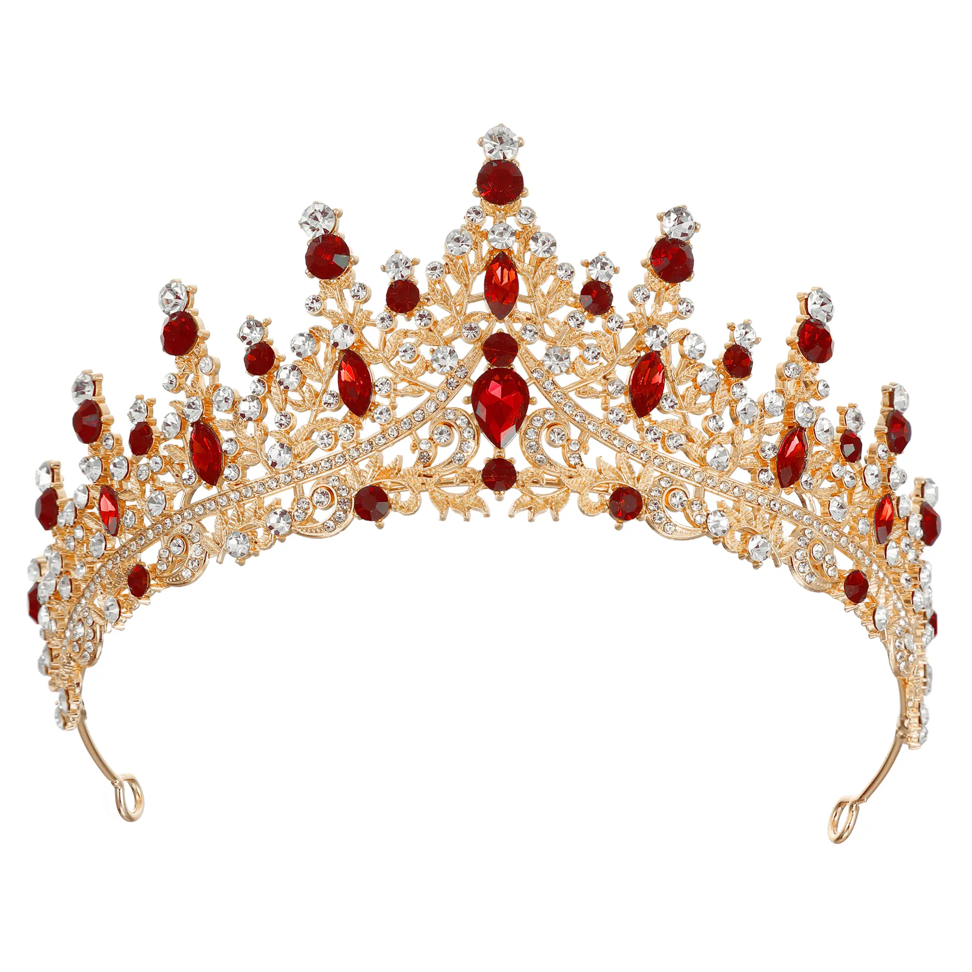 CHEIBEAR Women's Faux Crystal Queen Crowns Tiara, Princess Rhinestone Tiaras, Wedding Birthday Party Cosplay Hair Accessories, Gold Tone Red