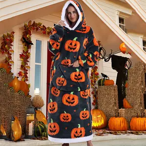 Halloween Themed Wearable Blanket Hoodie for Adults & Children Family Clothing ，Oversized Sweatshirt Blanket Pullover Winter Warm Wear，