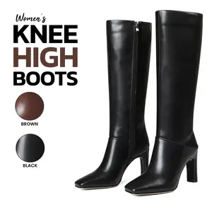 VIMISAOI Knee High Boots For Women Square Toe Chunky Block High Heel Side Zipper Comfortable Fashion Date Party Wedding Office Trendy Comfortable Boots