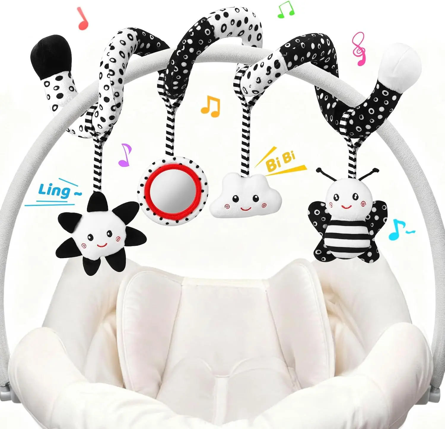 Car Seat Toys Hanging and Stroller Toys for Babies 0-6 Months，High Contrast Baby Toys for Newborn 0 3 Months Brain Development,Black and White Baby Toys for Crib MobileInfant Ideal Gift