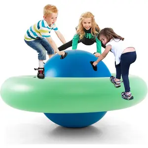 Costzon Giant Inflatable Dome Rocker Bouncer, 88'' Kids Rock and Roll Teeter Totter Seesaw and Climbing Bridge with 6 Handles, Blow Up Rocking Ball Playground Equipment Indoor Outdoor Game Toy Gifts, pump Not Included,Summervibes