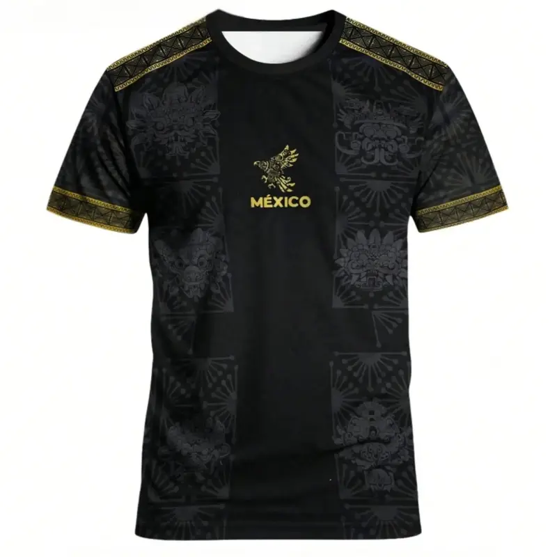Mexican Aztec Totem Print T-Shirt, Sports T-Shirt, Breathable Fitness Top, Fitness Tee, Comfortable and Casual Sports Tops for Gym & Everyday Wear