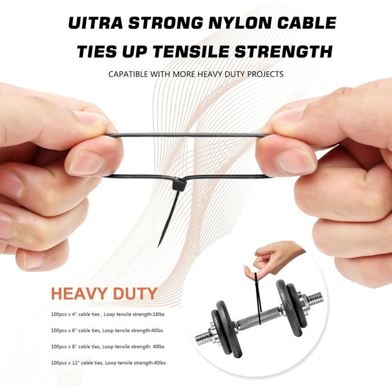 Cable Zip Ties,400 Pack Black Assorted Sizes 12+8+6+4 Inch,Multi-Purpose Self-Locking  Management Plastic Wire Ties for Home,Office,Garden,Workshop