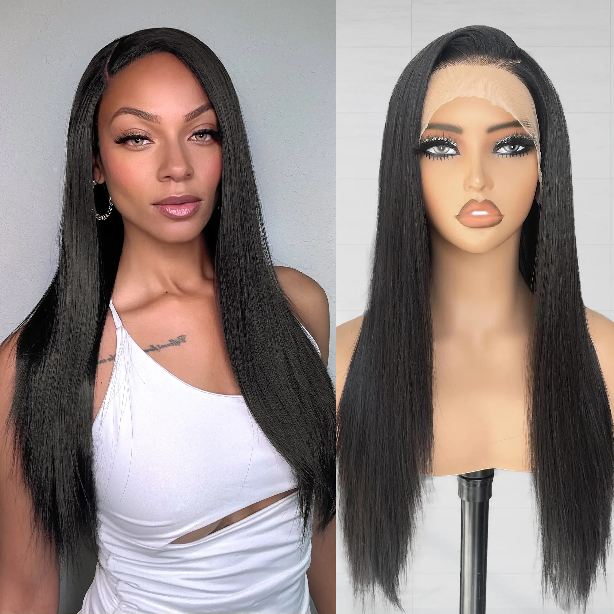 Synthetic Lace Front Wig,13x4 Synthetic Lace Wig Pre-Plucked Long Straight Glueless Wig For Black Women 26inch Ready to Wear Wigs Beginner Friendly lace front Human Hair Natural Density Maintenance