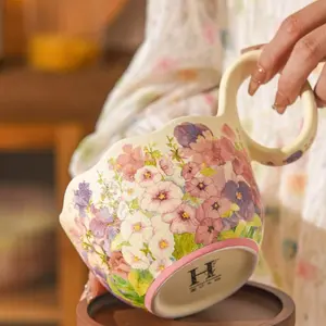 Blooming Flowers-Underglaze Colored Mug with Handle