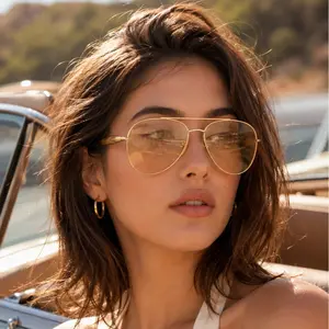 iKeely Eyewear gold double bridge sleek rectangular sunglasses, fitted with adjustable soft nose pads. Lenses offer full 100% UV protection. Chic metallic gold frame suits festivals, street fashion and daily wear for both men and women.