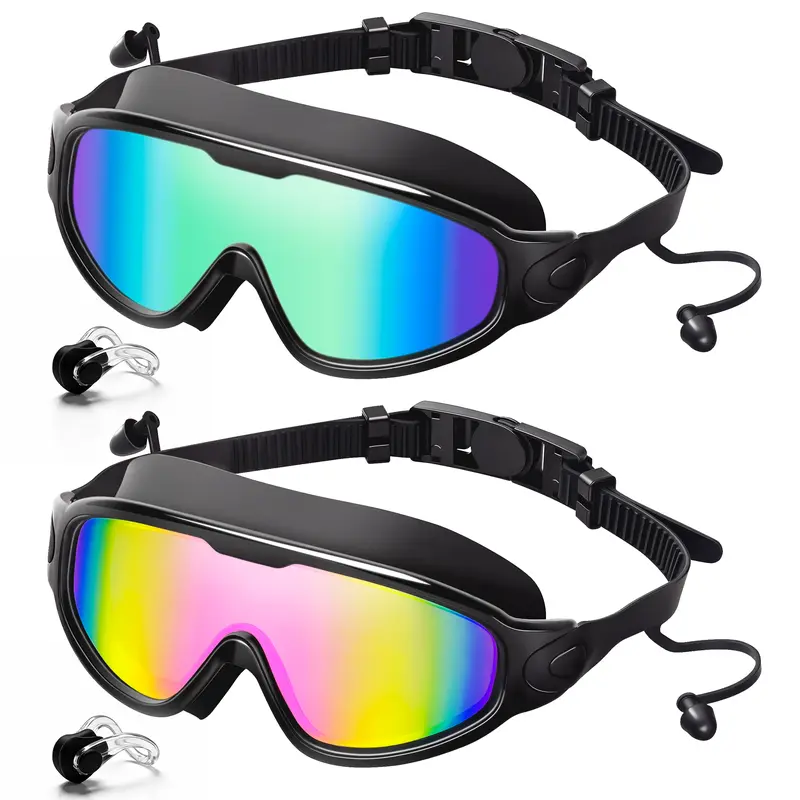GOECI Swim Goggles Set (2-Pack) with Nose Clips for Adults & Teens, Leakproof Swimming Glasses, Waterproof, Comfortable and Stylish Water Sports Goggles for Pool