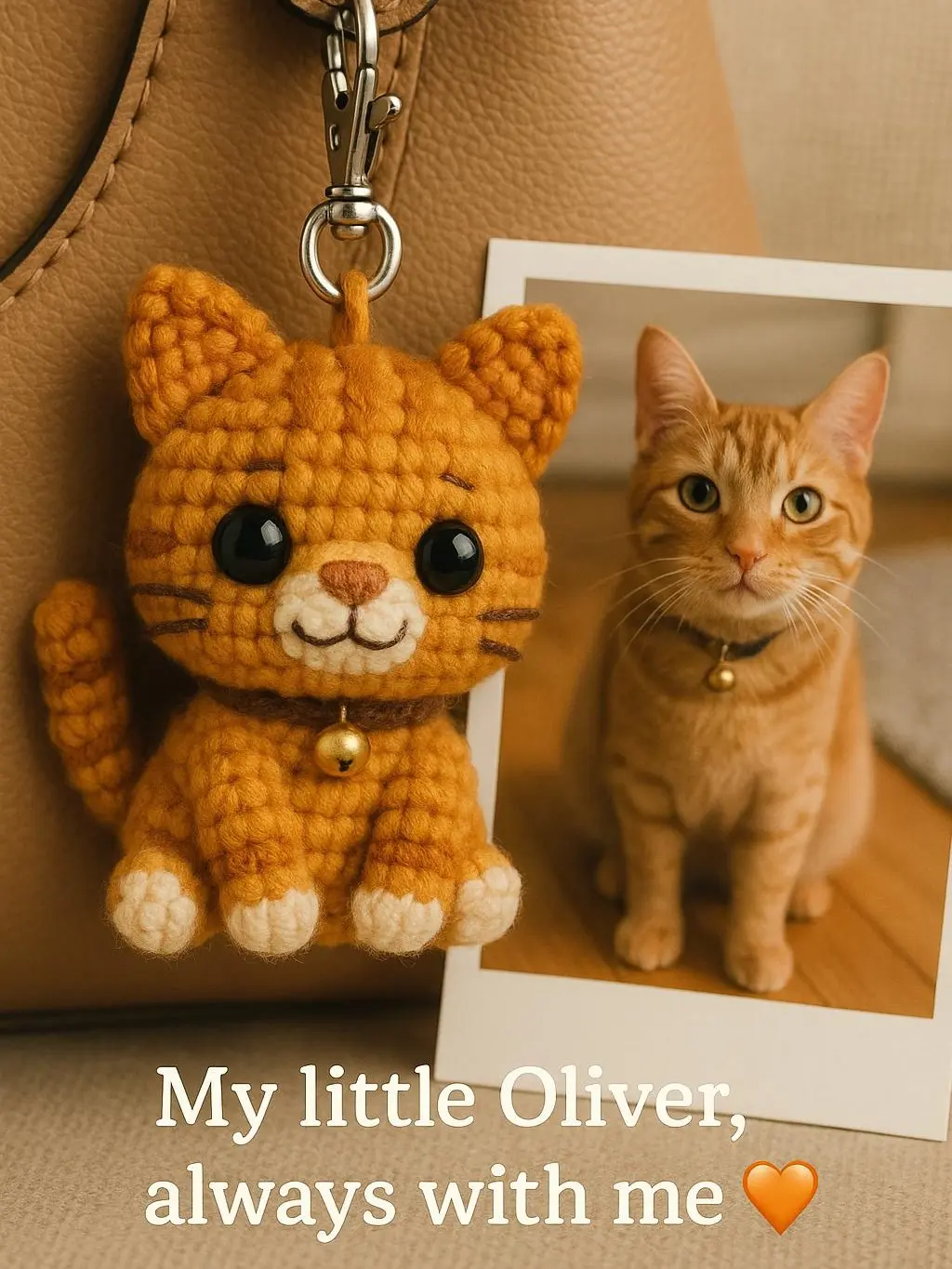 Custom Crochet Cat Keychain – Personalized Pet Lookalike – Amigurumi Cat Bag Charm – Memorial Gift – Handmade Kitty Keyring Back to School Unique Gift For Kids