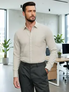 Men's Fashion Shirt, Lightweight Fabric Plain Long Sleeve, Regular Fit Single Button Collar, Casual Professional Wear, All Seasons