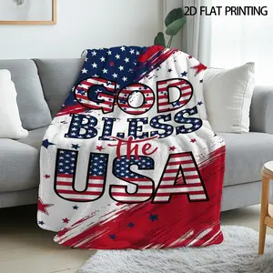 1pc God Bless the USA American Flag Patriotic Blanket - Soft Flannel Suitable for Home, Travel, Camping, Beach | - Cozy Throw with American Flag, Machine Washable Gift for,, Birthdays, for Home & Outdoor Use-280GSM