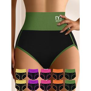 10 Pieces Women's Clashing Stripes Breathable Comfort Fit Women's High Waisted Panties Elastic Soft Hip Wrap High Waisted Thigh Panties And Women's High Waisted Sports Fashion Panties summerwins