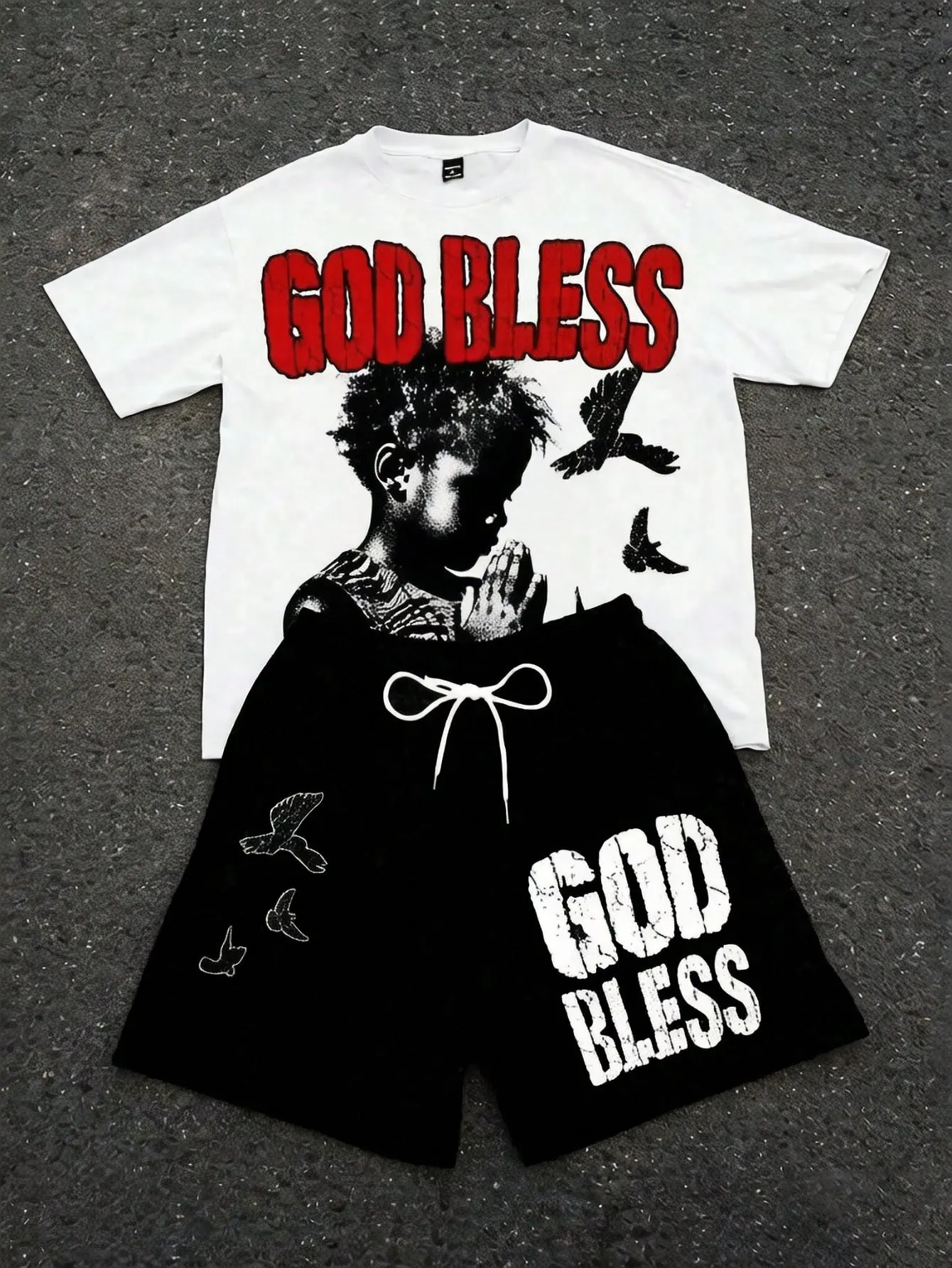 Men's Black & White Oversized T-Shirt, a Classic Casual Top with a Faith-Inspired Butterfly & Scripture Quote, Street Style, Graphic, White+Black, Clothes, Fabric
