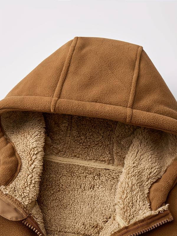 Men's Winter Sherpa Fleece Lined Warm Thick Windproof Hooded Jacket Coat, Microfiber Fabric, Full Zip Closure, Suitable for Outdoor Activities