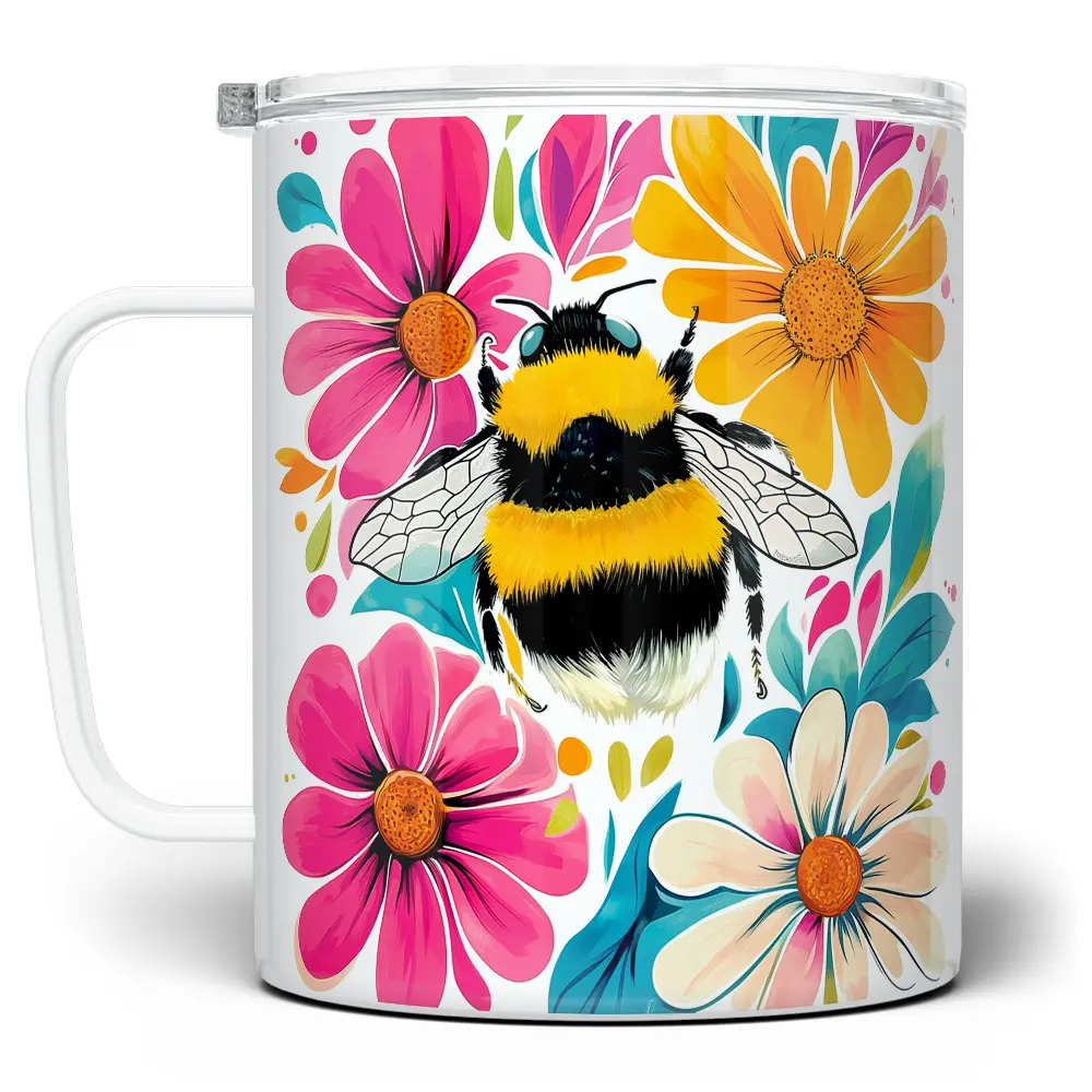 LOFTIPOP Floral Bee Mug, Cute Bohemian Insect Cup, Designed and Printed in the USA by Loftipop