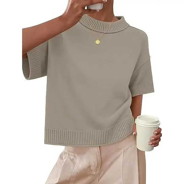 ZESICA Women's Casual Short Sleeve Sweaters 2026 Summer Oversized Crewneck Soft Knit Cropped Tops Trendy Outfits