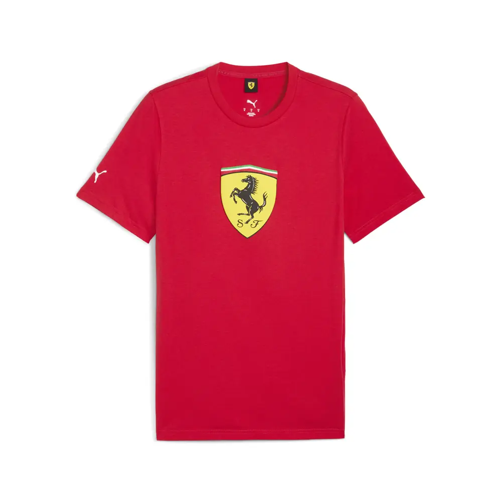 PUMA Mens Scuderia Ferrari Sportswear Colored Shield Graphic Crew Neck Short Sleeve Casual Tops Casual - Red