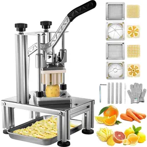 Commercial French Fry Cutter with 4 Replacement Blades, 1/4″ & 3/8″ Blade Easy Dicer Chopper, 6-wedge Slicer & 6-wedge Apple Corer, Lemon Potato Cutter for French Fries with Tray and Handle