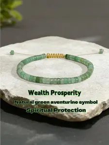 Natural Green Aventurine Wealth Bracelet, Adjustable Stackable Crystal Bracelet for Women Men