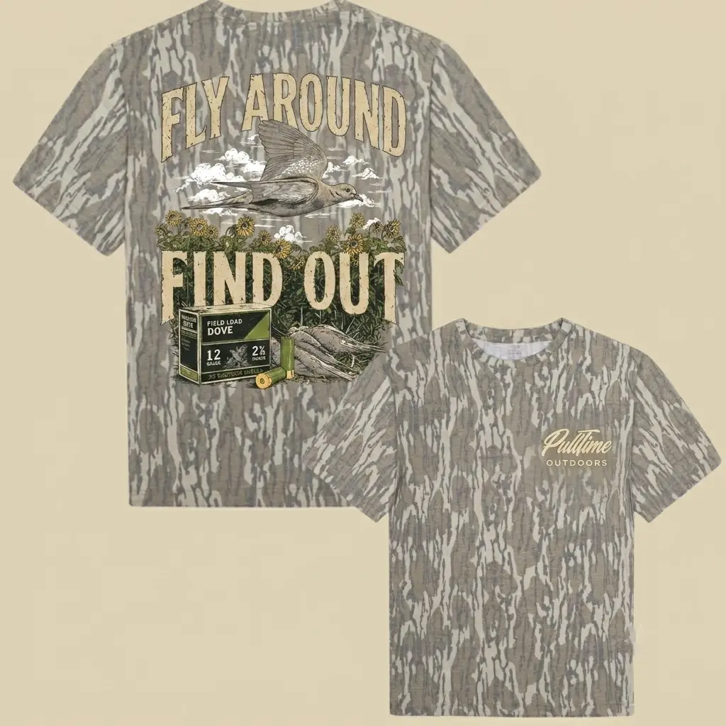 Pull Time Shirt | Dove Hunting Mossy Oak Bottomland Camo T-Shirt Casual Wear Bottomland Camo Tee, Gift for men, 3D Hunting