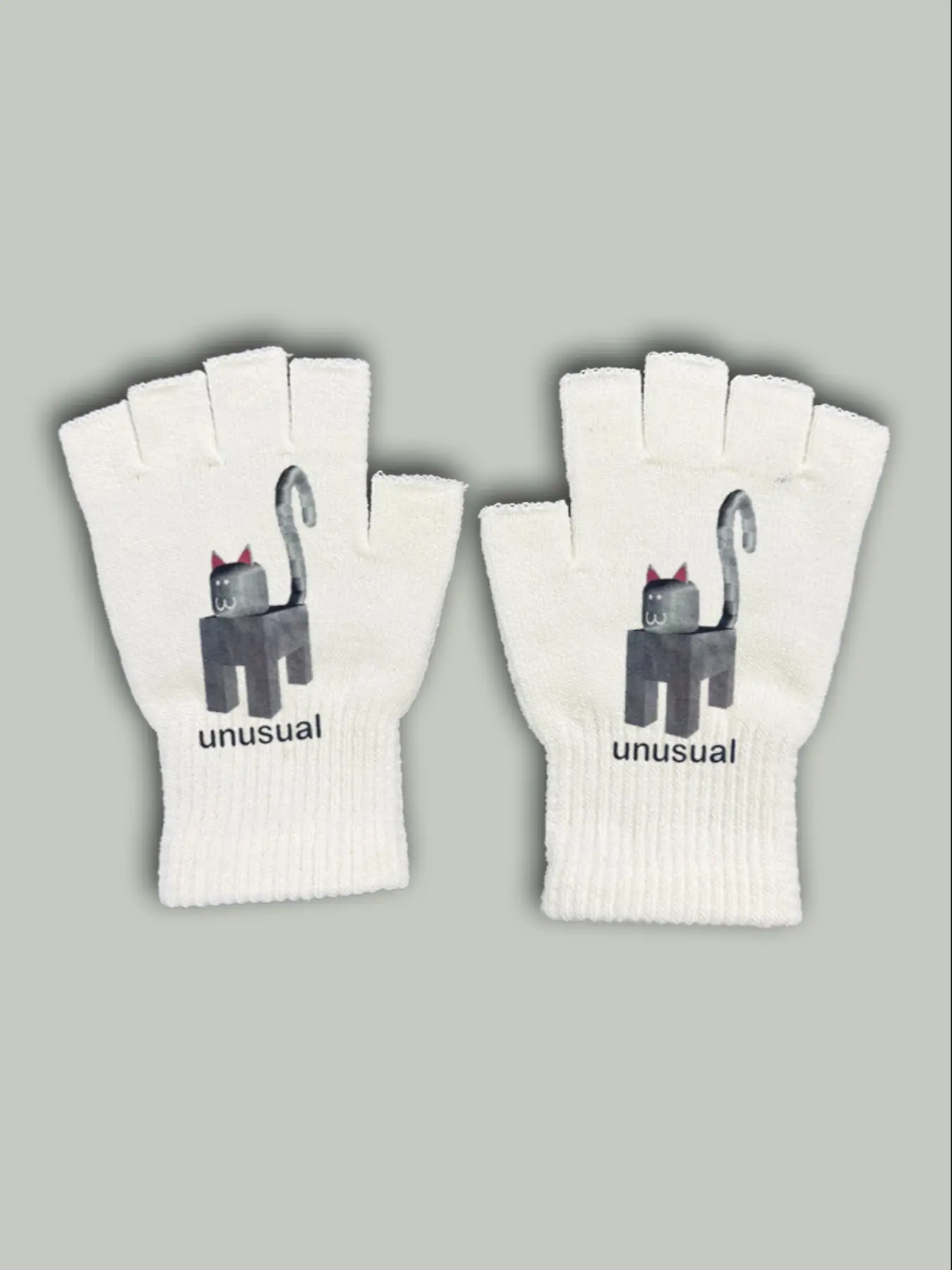 Cat Print Gloves Unisex Fun Accessory, Fashionable Fingerless Gloves for All Seasons, Y2K Style Slim-Fitting Mitts