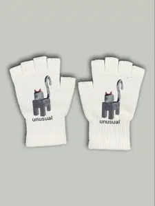 Cat Print Gloves Unisex Fun Accessory, Fashionable Fingerless Gloves for All Seasons, Y2K Style Slim-Fitting Mitts