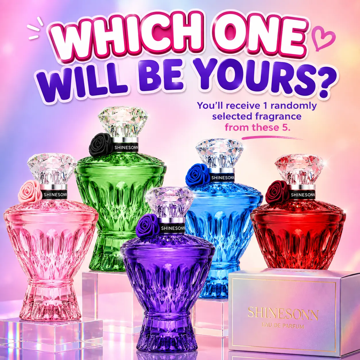 Random Perfume for Women, 1 of 5 Randomly Selected Fragrances, Long-Lasting Eau De Parfum Spray, Crystal Bottle Perfume, Floral Fruity Sweet Scent, Gift for Her, Styles May Vary