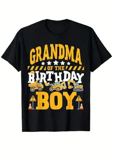 Grandma of the Birthday Boy Excavator Graphic T-Shirt - Construction Birthday Party Outfit, Heavy Machinery Mom Gift, Construction Worker Grandma Apparel - Sizes S-XXXL (Adult Sizes) - Birthday Party Shirt for Women & Men - Machine Washable Cotton Tee