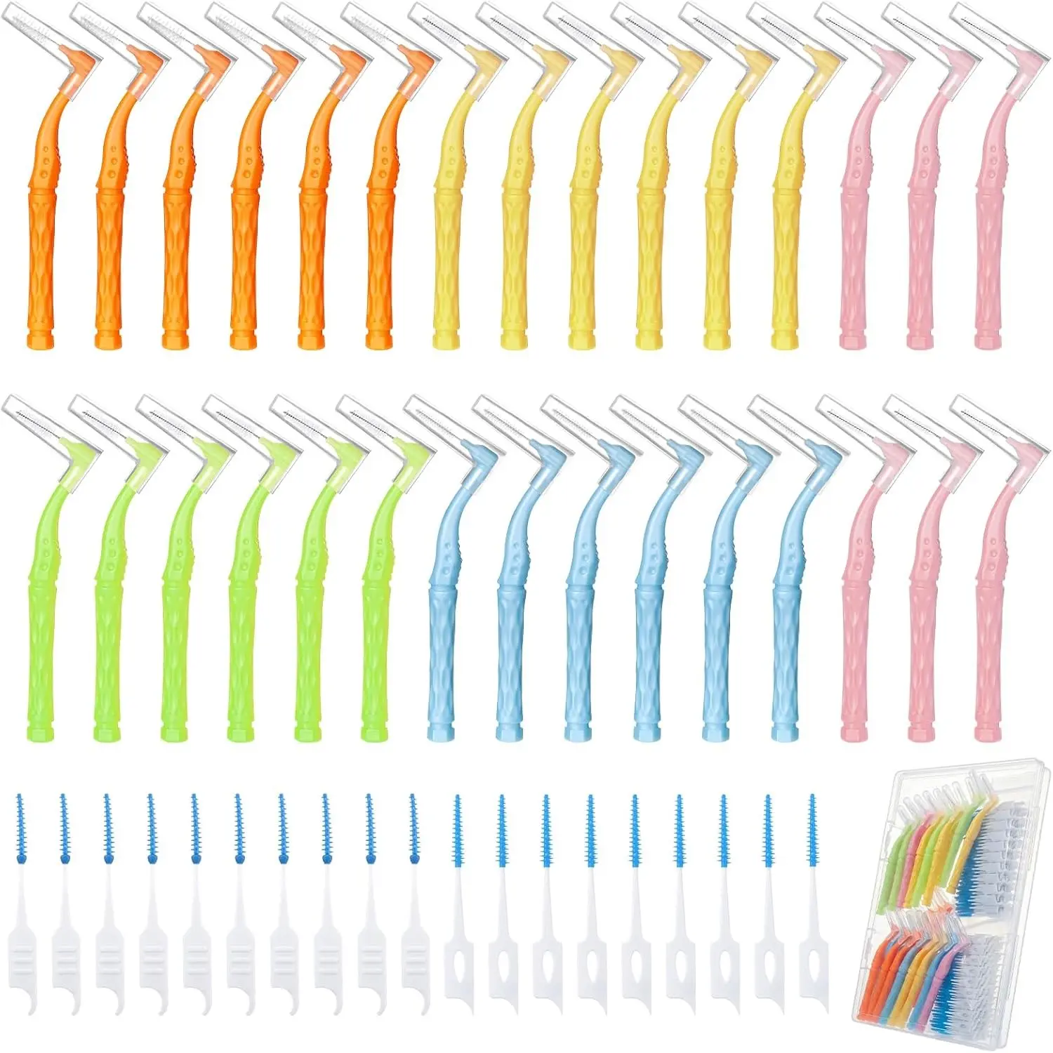 230pcs Braces Brush, 6 sizes Interdental Brushes Soft Dental Floss Picks | Between Teeth Toothpicks Dental Brush Portable Case Braces Flossers for Braces Cleaning Kit Tooth Cleaner Tool(Bright Colors)