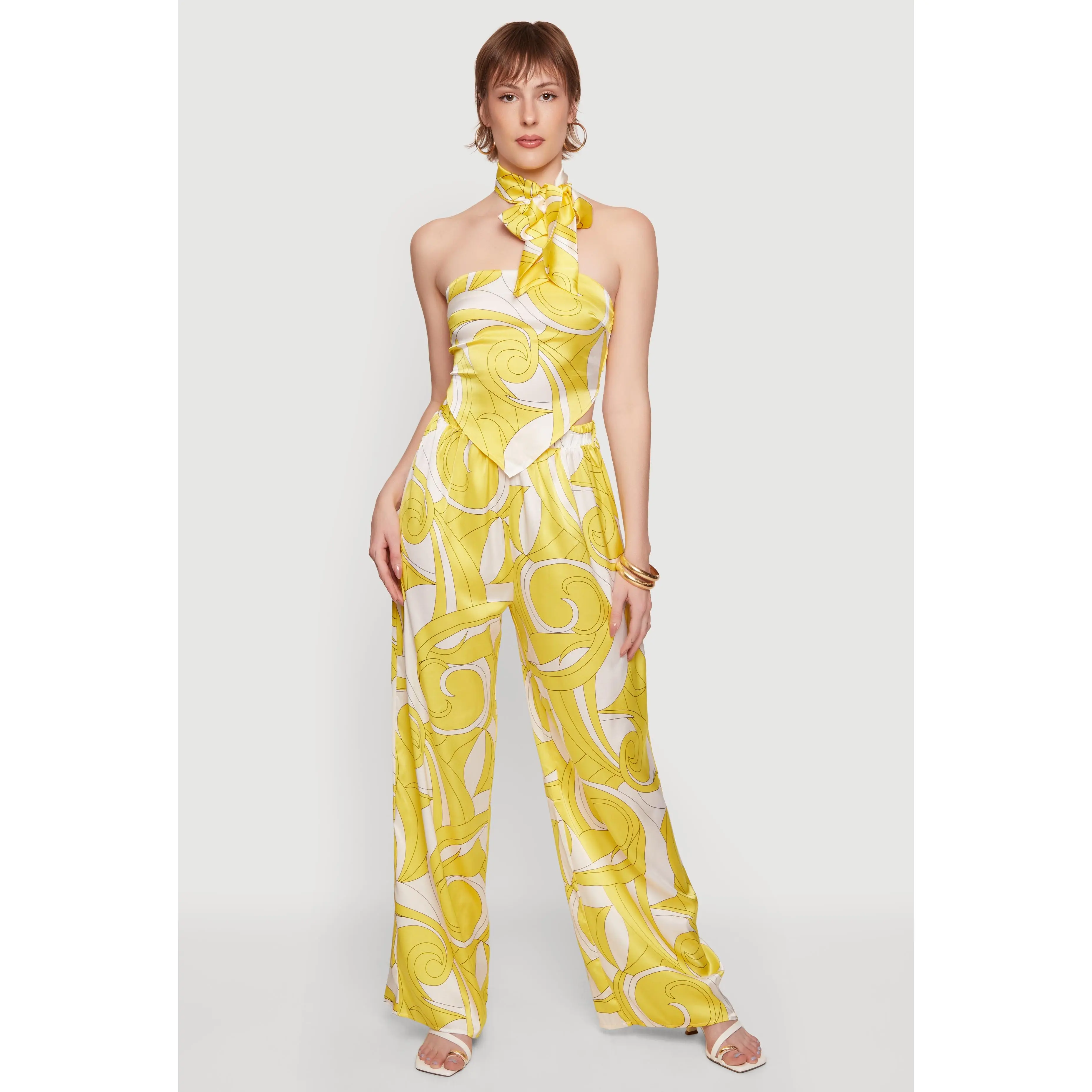 Satin Printed Patterned Wide Leg Casual Pants