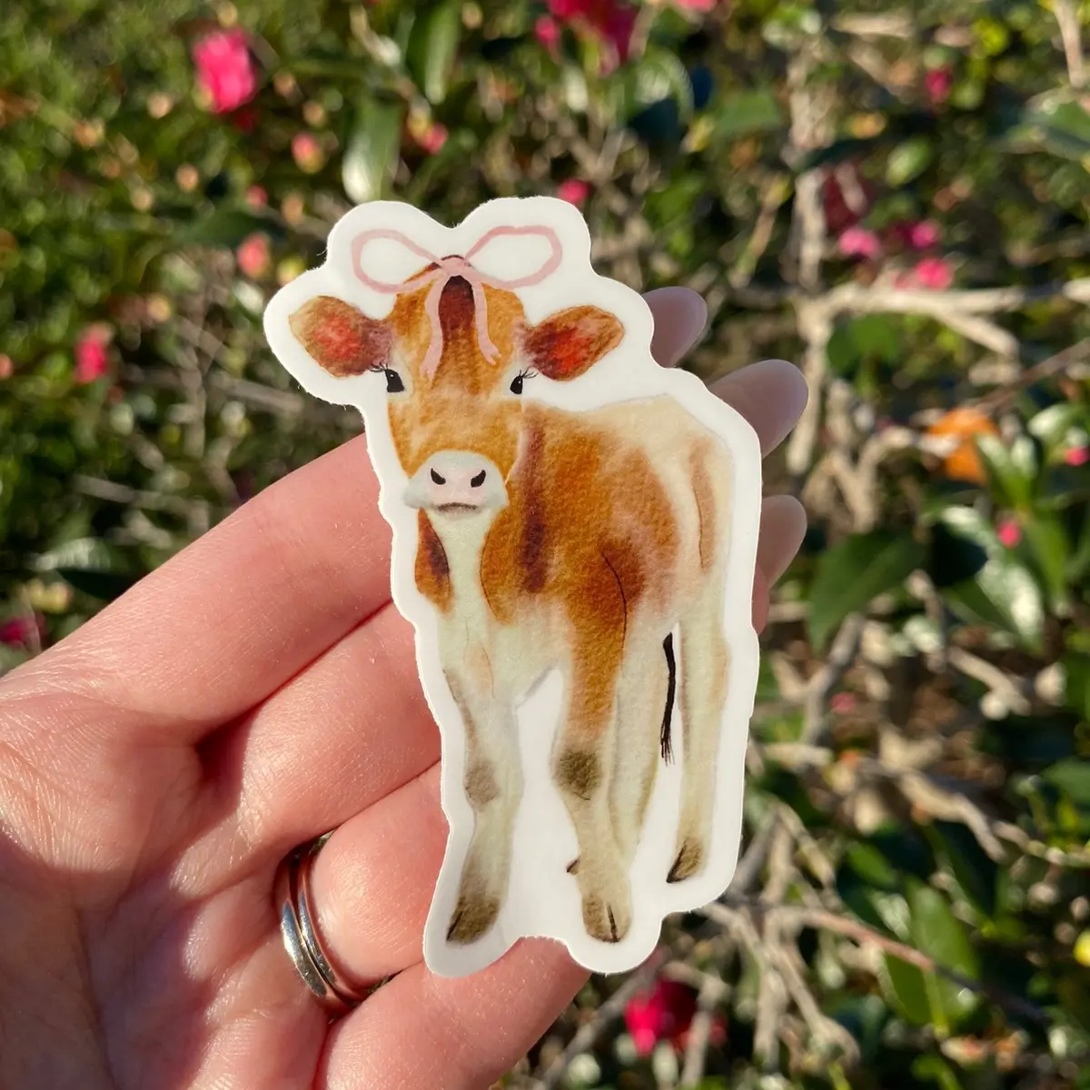 Watercolor Cow Sticker Cute Hand Drawn Cow With Bow Sticker Waterproof and Dishwasher Safe Sticker