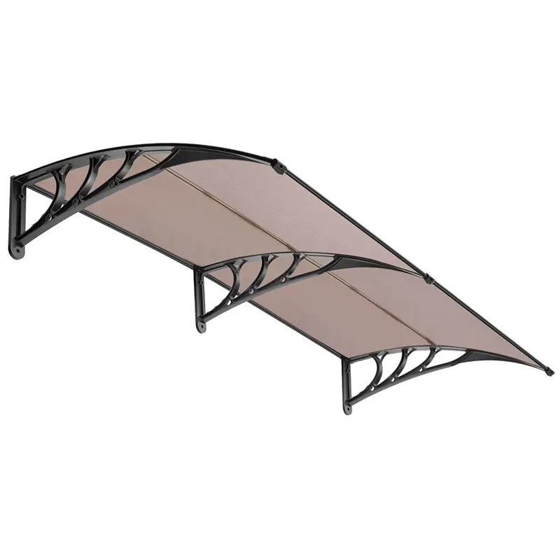 Brown Polycarbonate Window & Door Awning with Black Bracket - Sturdy Spliced Canopy, ABS-Aluminum 2-Piece Set for Doors, Two Piece Set