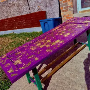 Whimsical Wonders: Furniture Colorized - “Dripping With Mardi Gras Appeal” Bench - Purple , Green & 14K Gold Durable Assembled