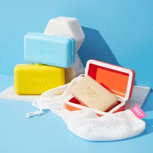 Beauty Bar Travel Case Set - 3-Pack Durable Silicone Containers & Reusable Cotton Mesh Bag - Water-tight, Magnetic Seal, Plastic Free