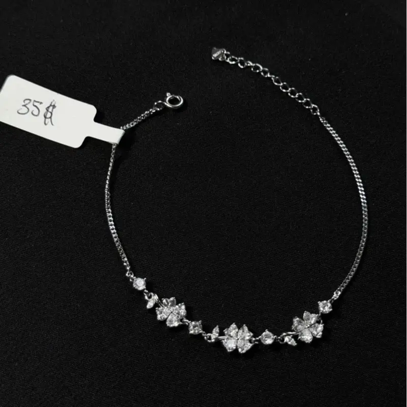 Sterling Silver Cubic Zirconia Flower Link Bracelet Adjustable 7 to 8 Inch CZ