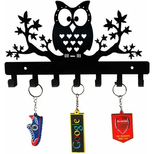 Owl on Maple Trees Steel Key Holder, Steel Key Rack, Metal Owl Key Hanger Wall mounted Hook up Medals and Awards Coat key hanger Metal pendant wall art home decor Accessories