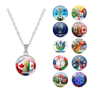 2026 US-Canada-Mexico World Cup Theme Trophy Pendant Necklace Alloy for Women, Football Fan Enthusiast Accessories, Sweater Chain Unisex Design All Season Wear Jewelry