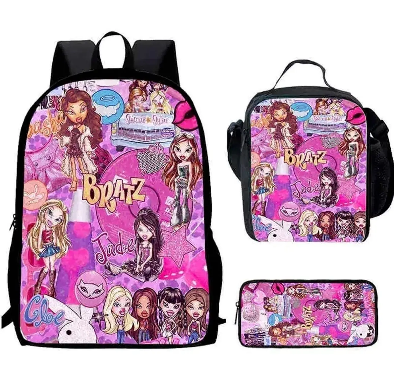 Cute Y2K Passion For Fashion Doll Aesthetic School Bag Set | 3Pcs Laptop Backpack Insulated Lunch Tote Pencil Pouch | Fun Student Gift