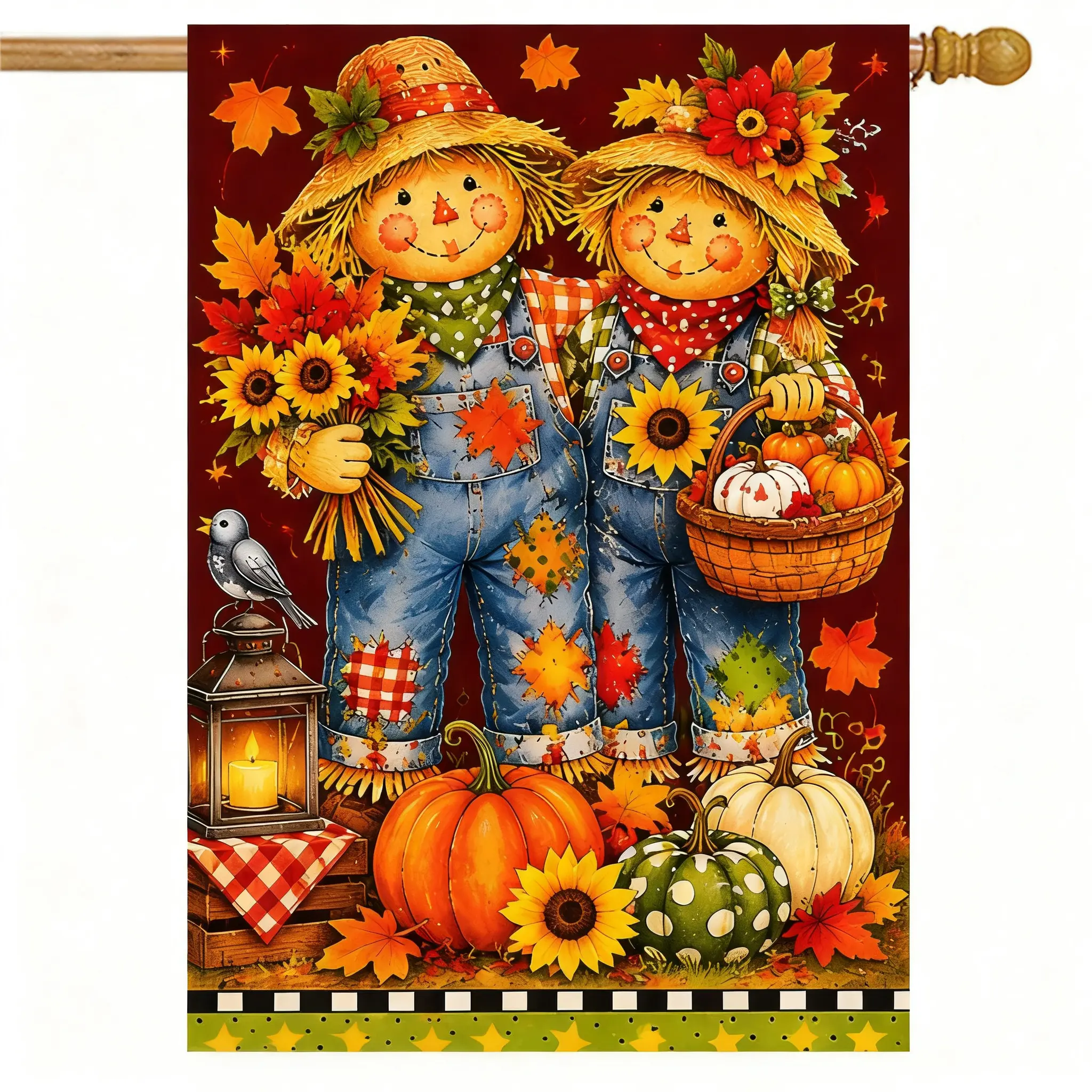 12x18 in Burlap Scarecrow House Flag - Happy Fall Y'all, Double Side, Weather & Fade Resistant, Pumpkins Harvest Outdoor Decor Banner for Home Festive Outdoor Display