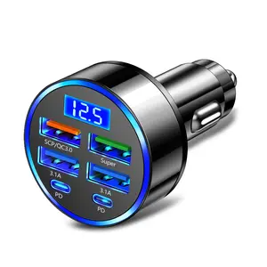6 Ports Fast Car Charger with Voltage Monitor,Car Cigarette Lighter USB Charger (PD+QC3.0) Compatible with iphone13/14/15 & mfish Most Android Models,Car Must Haves USB C Car Charger