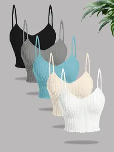 Women's Solid Color Ribbed Spaghetti Strap Cami Top, Casual Sleeveless Top for Daily Wear, Ladies Clothes for Fall & Winter