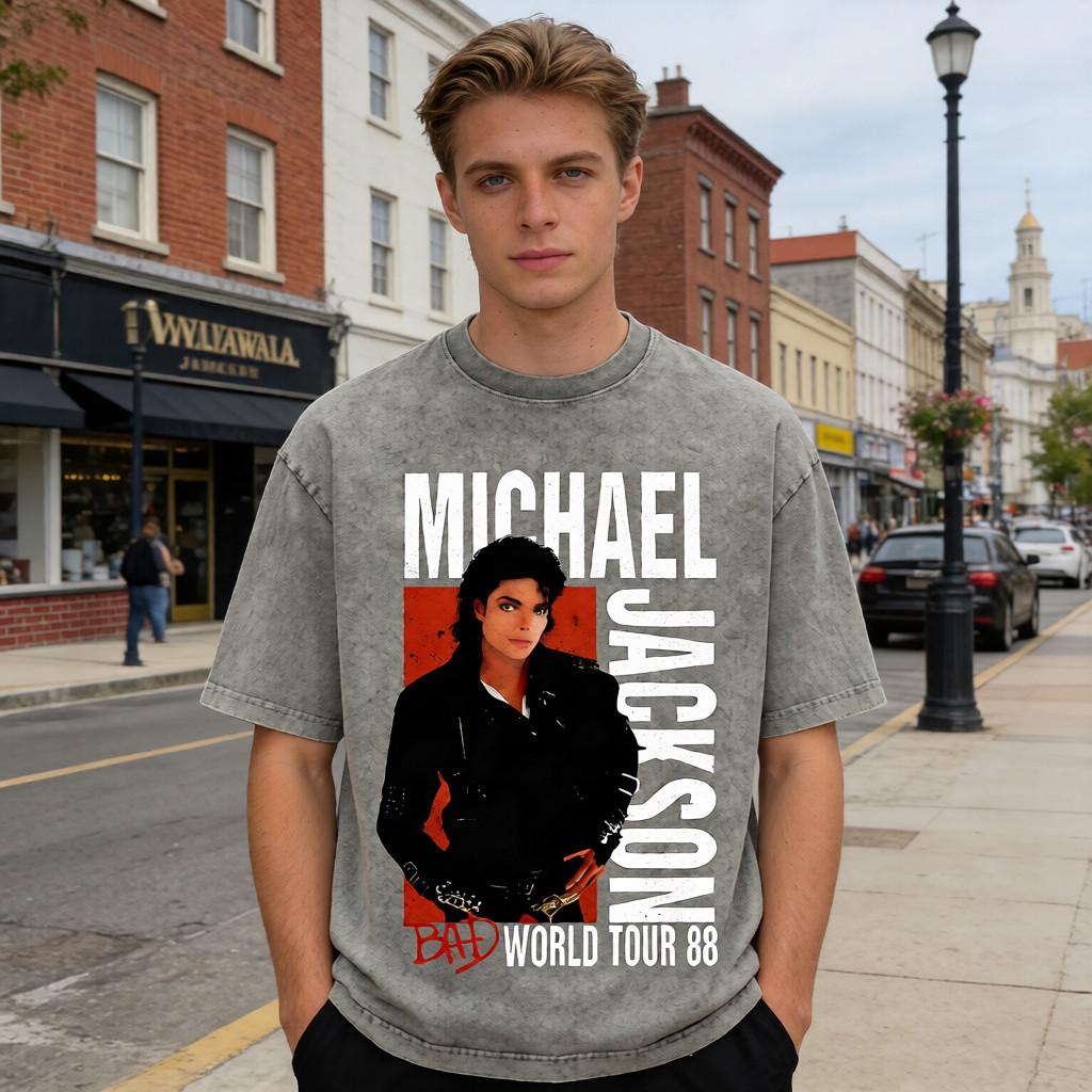 Michael Jackson Bad World Tour 88 Vintage Washed T-Shirt 260g Heavyweight Oversized Tee