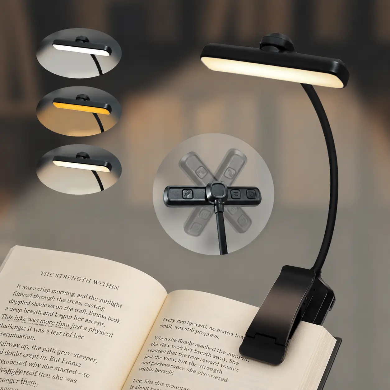 Smart LED Reading Light，Portable Rechargeable 24 LED Book Light, Clip-On Reading Light, Bedside Eye-Caring Light, Bookmark Light, LED Night Light ，USB-C，The Quiet Reader's Dream Lights