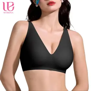 Werena Deep V-Neck Wireless Bras for Women Seamless No Underwire  Minimizer Bra Comfortable Everyday Wire-free Bras