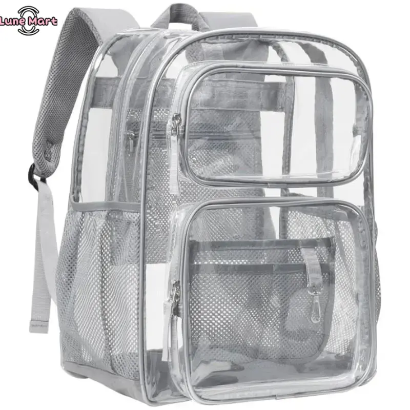 Clear Backpack for School - 17 inch Large Heavy Duty Bookbag, Reinforced See Through PVC Transparent Backpack
