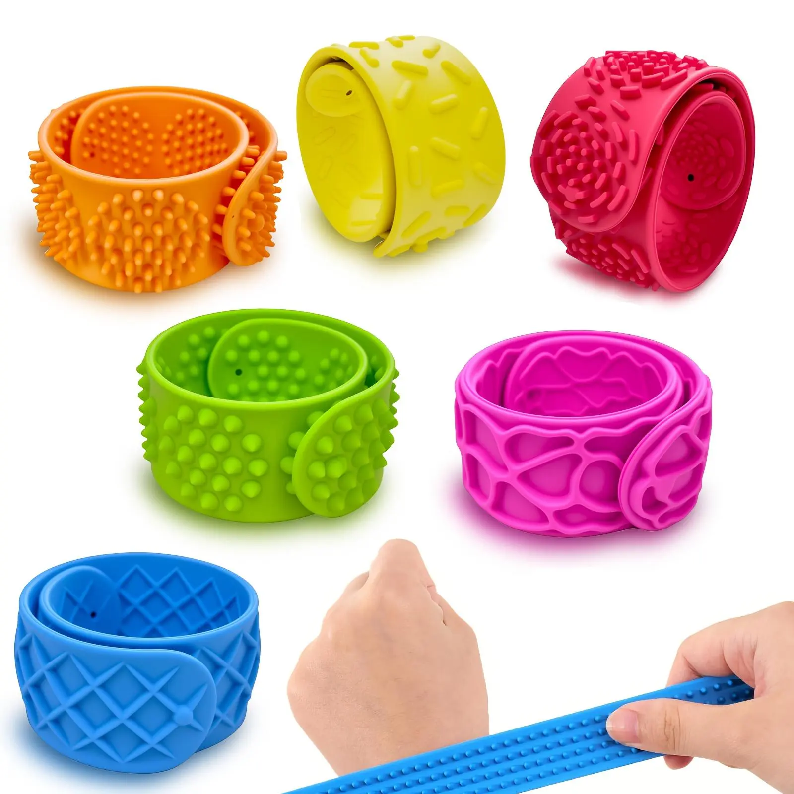 6pcs Adult Sensory Fidget Bracelets, Snap Bracelets, Pop Rings - Quiet Bracelets for Teens, Adults, and Office Use, Multi-Color Tactile Sensory Kit to Improve Focus Without Disturbing Others, Sensory Motor Aid, Perfect Valentine's Day