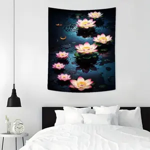 Lotus Flower Pattern Tapestry, 1 Count Aesthetic Wall Hanging Decor, Wall Hanging Tapestry for Bedroom Home Office Decor, Room Decor, Home Decor